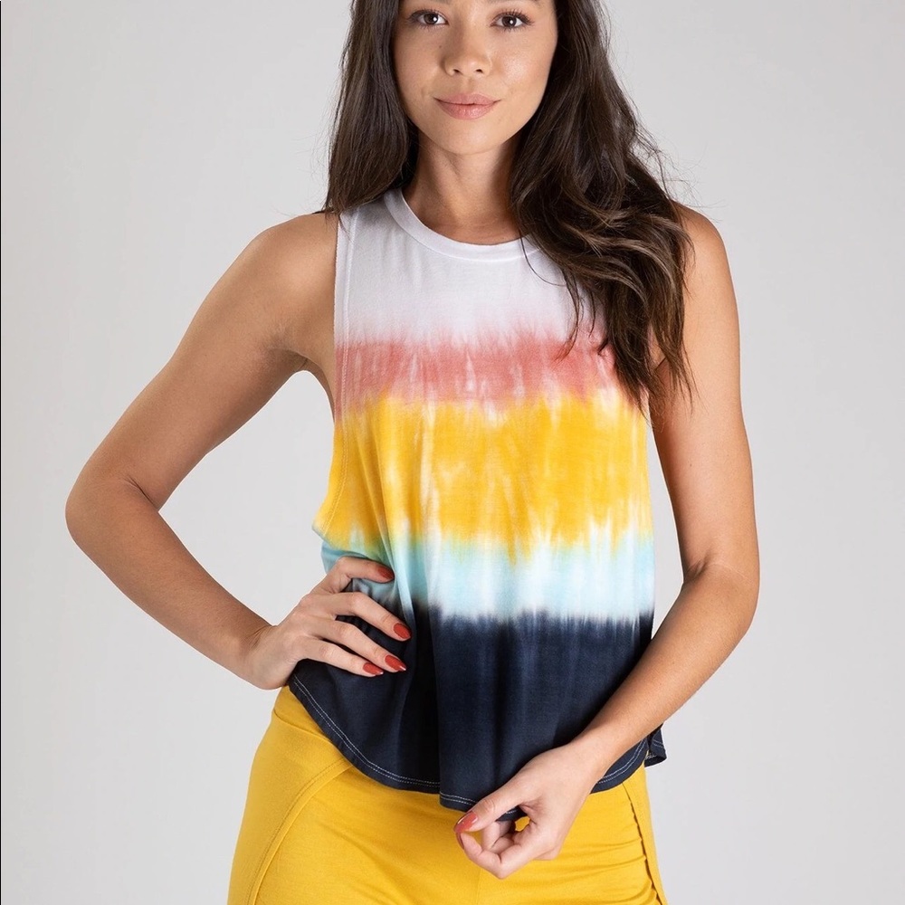 - Jala rainbow dye muscle tank. This is from a boutique